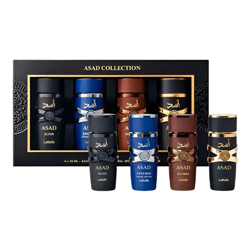 LATTAFA ASAD+ASAD ELIXIR+ZANZIBAR+BOURBON SET 25MLX4